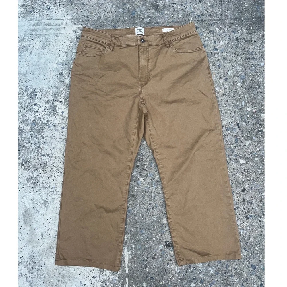 Flint and Tinder 365 Pants Mens 36 Classic Fit Brown Chino Straight Leg Hemmed